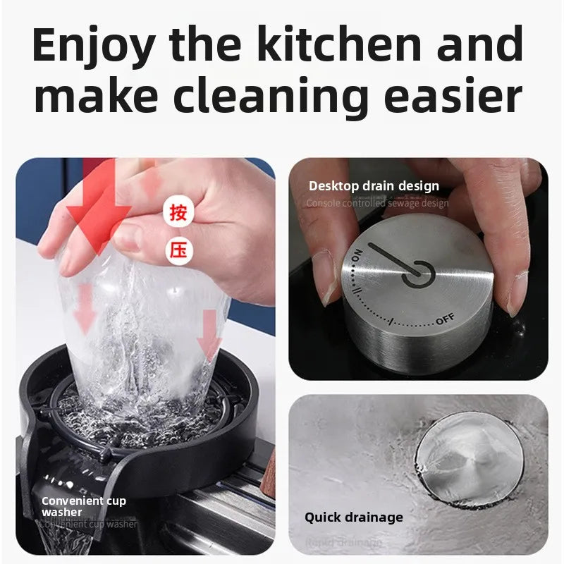 Küche Nano 304 Edelstahl Digitale Umgebungslichtspüle, Wasserfall Regenprägung Große Einzelspüle mit Messerhalter