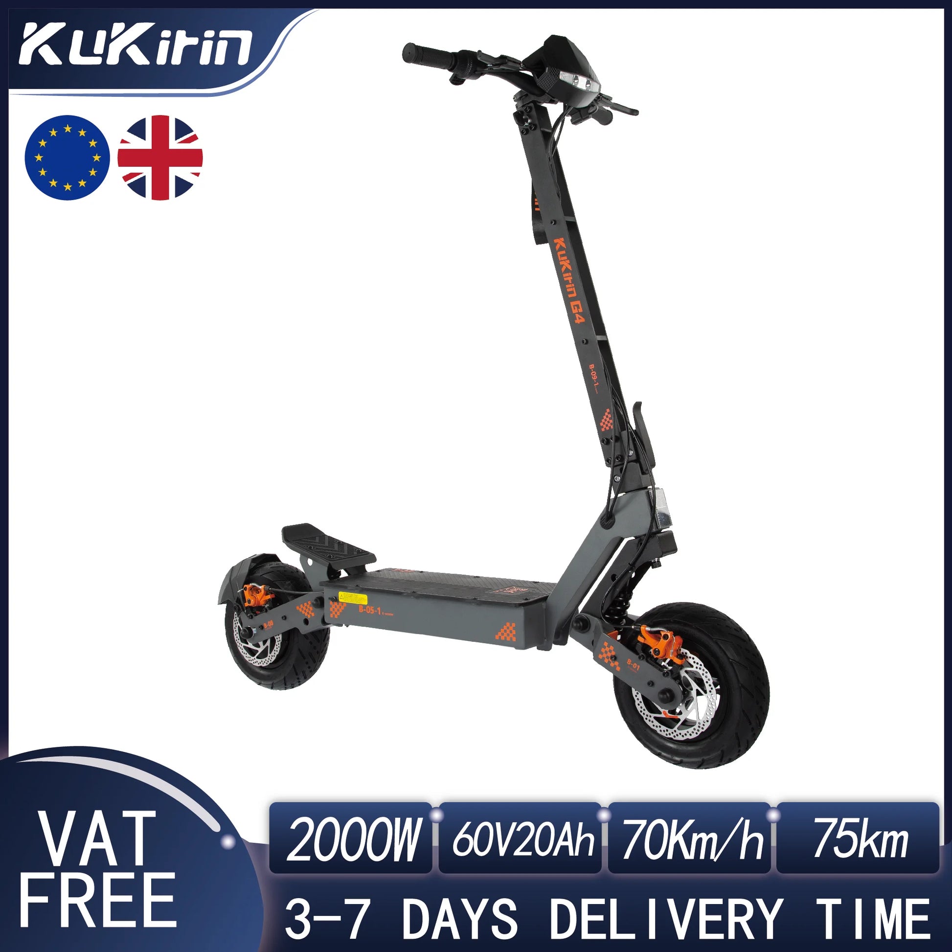 KuKirin G4 Electric Scooter EU Stock 2000W Motor 60V20Ah Baterry 70km/h Top Speed 11-Inch Off-Road Tires Folding E-Scooter.