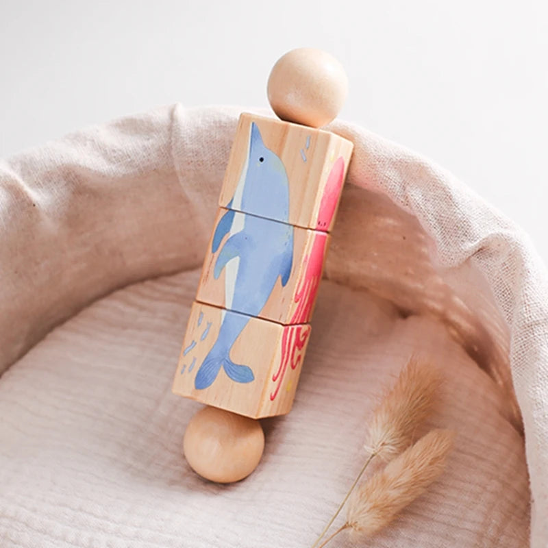 Baby Wooden Rotating Jigsaw Puzzle Hand bell Toy Baby Mobile Musical Rattle Toy Montessori Puzzle Game For Babies Newbaby Gift.