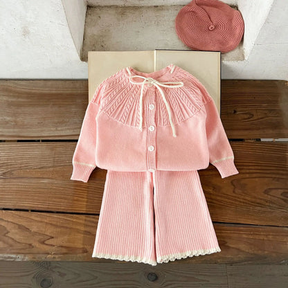 Ins Mädchen Baby reine Baumwolle Lotusblatt Kragen Top Bauch Hosen Pullover Set für Kinder Herbst und Winter Wärme Set