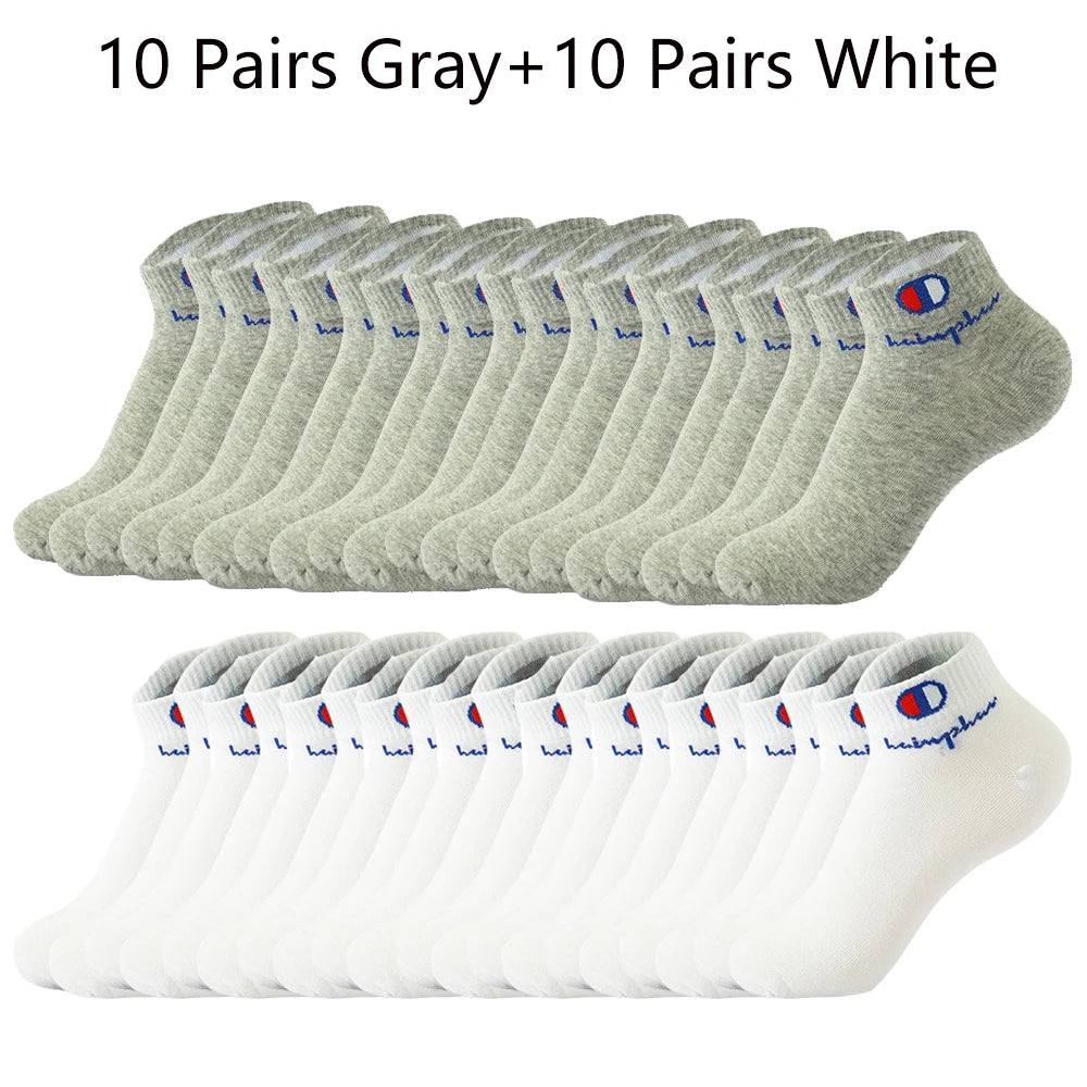 5/10/20 Pairs Men Ankle Socks Cotton Brand Classic Fashion Black White Socks Breathable Mesh Athletic Sports Socks for Summer