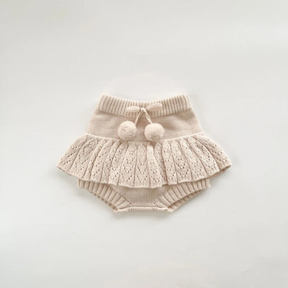 Babykleidungsset 2025, Herbst und Winter, neuer Baby-Strickanzug, Handhaken, Ballpullover + Blasenball-Rock, Hose.