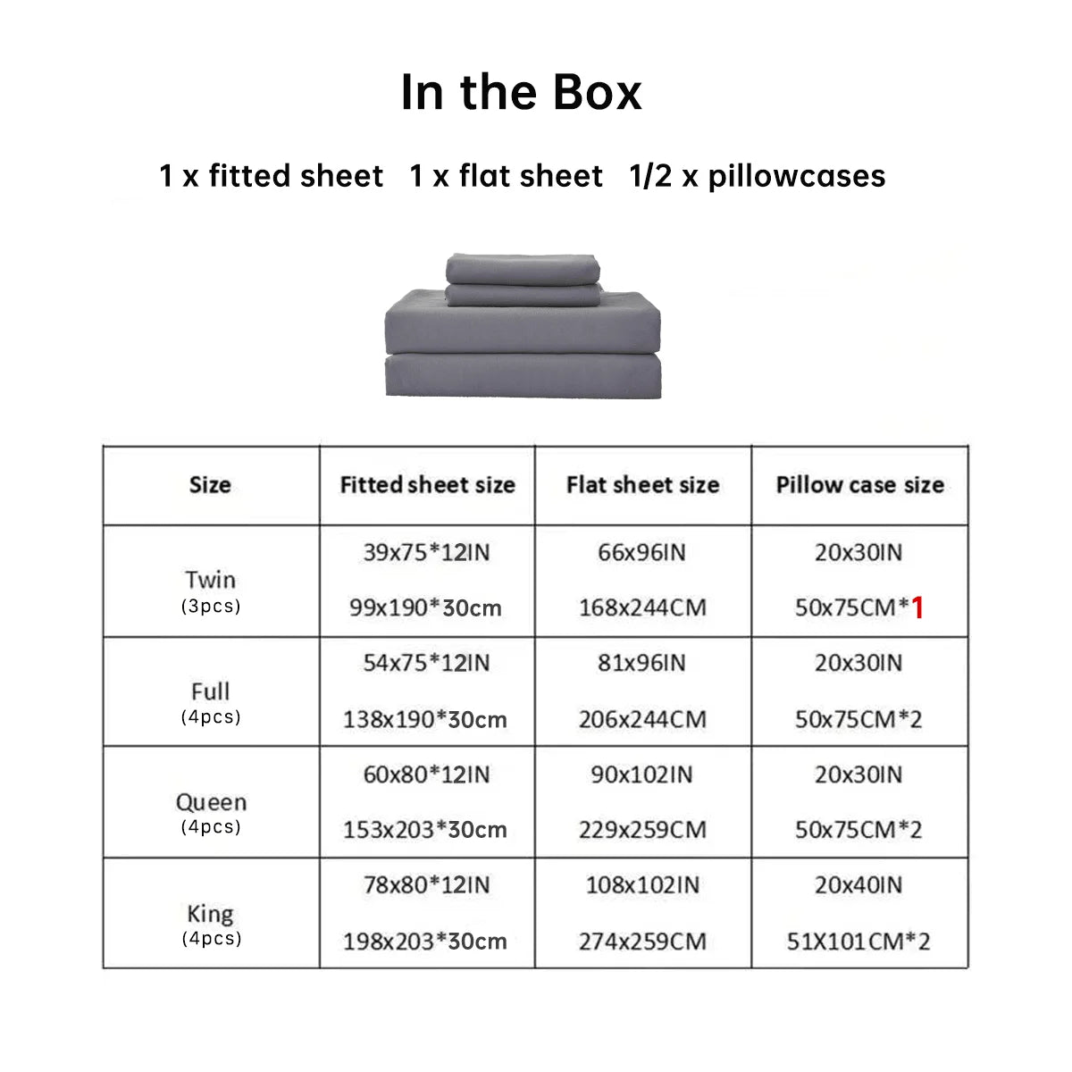 3/4pcs Solid Beding Set, Waterproof Fitted sheet & Bed Sheet & Pillowcases Soft, Queen, KIng, Full, Twin Size, White and Gray.