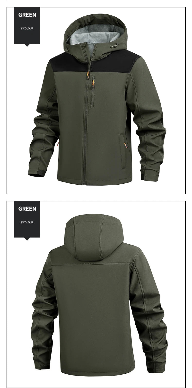 Jacket Coat Winter Soft Case Male Outdoor Sports Hooded Coat Multi-pocket Inside Fleece Casual Waterproof Windproof Sport Jacket.