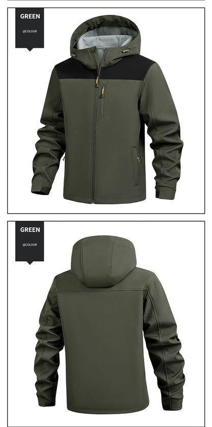 Jacket Coat Winter Soft Case Male Outdoor Sports Hooded Coat Multi-pocket Inside Fleece Casual Waterproof Windproof Sport Jacket.