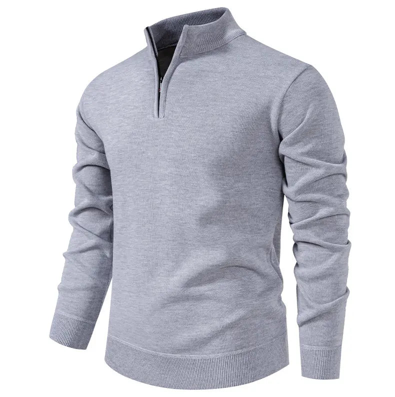 Autumn Winter Men's Half Zipper Knitted Pullovers Solid Slin Fit Casual Sweater Male Fleece Warm Stand Collar Pullover Sweaters.