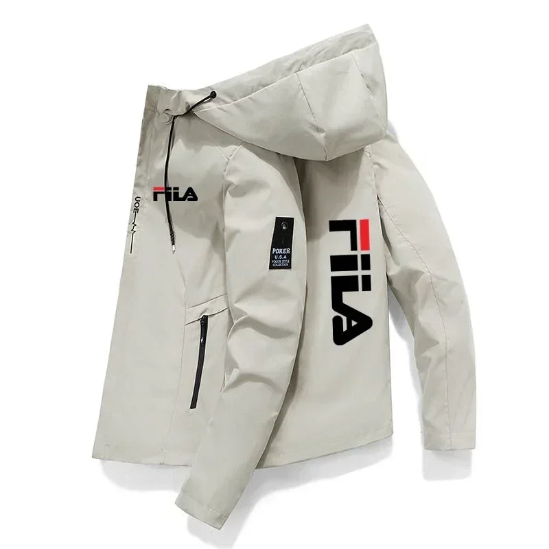 Men's 2025 printed high-quality zipper hooded baseball jacket, four-autumn jacket, trendy men's windproof zipper jacket, casual.