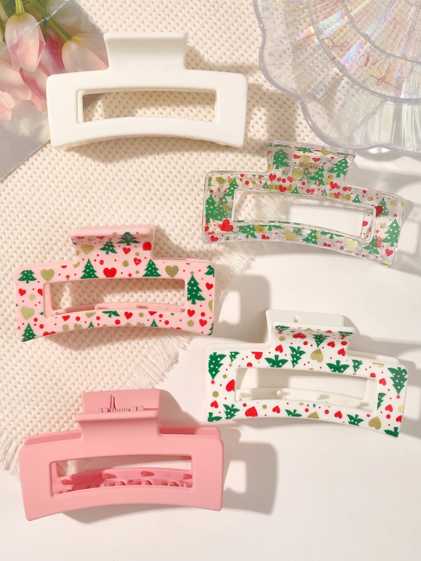 3 Pcs Frosted Cream Color Transparent Fruit Shark Scratch Clip-ins Style Back of Head Premium Wind Plate Women Hair Accessories