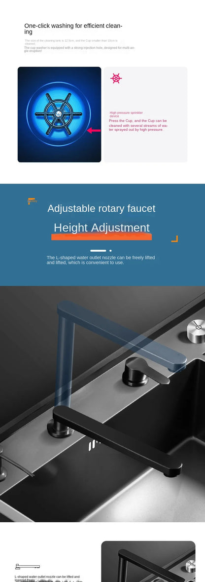 Multifunctional Nano Stainless Steel Kitchen Sink with Cover Plate, Thickened Single Basin Island Table Sink 88*51*22CM