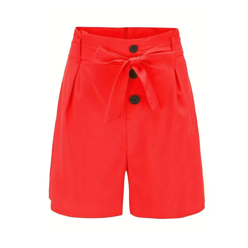 Y2K Solid Button Front Shorts Tie Waist Beach Summer High Waist Shorts Women's Clothing.