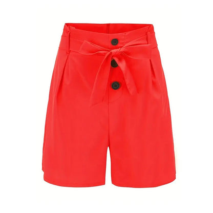 Y2K Solid Button Front Shorts Tie Waist Beach Summer High Waist Shorts Women's Clothing.