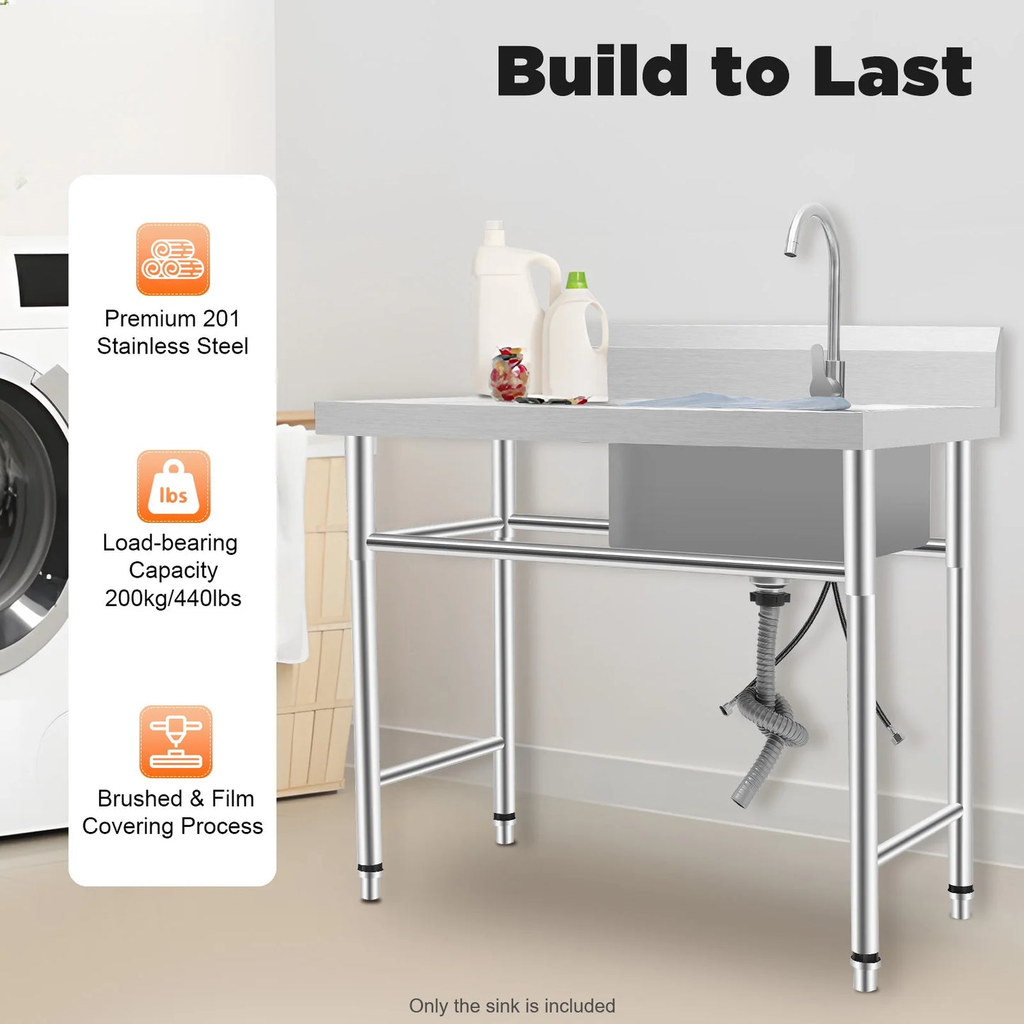 [Edelstahlspüle] 201 Edelstahlspüle – 100 x 60 x 93 cm – für gewerbliche Räumlichkeiten – tiefes Becken