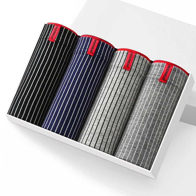 4Pcs Boxer Shorts männer Unterwäsche Sexy Höschen Baumwolle Boxer Gestreiften Unterhose Männlichen Shorts U Konvexen Dessous Plus Größe 2XL-6XL