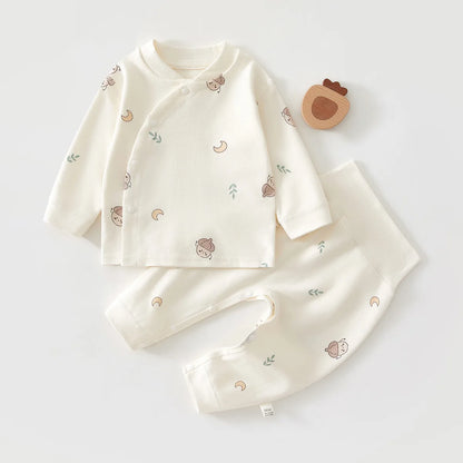 Newborn Baby Base Shirt+pants 2-piece Set Autumn and Winter Cartoon Pure Cotton Top+pants 0-18M Newborn Baby Pajamas.