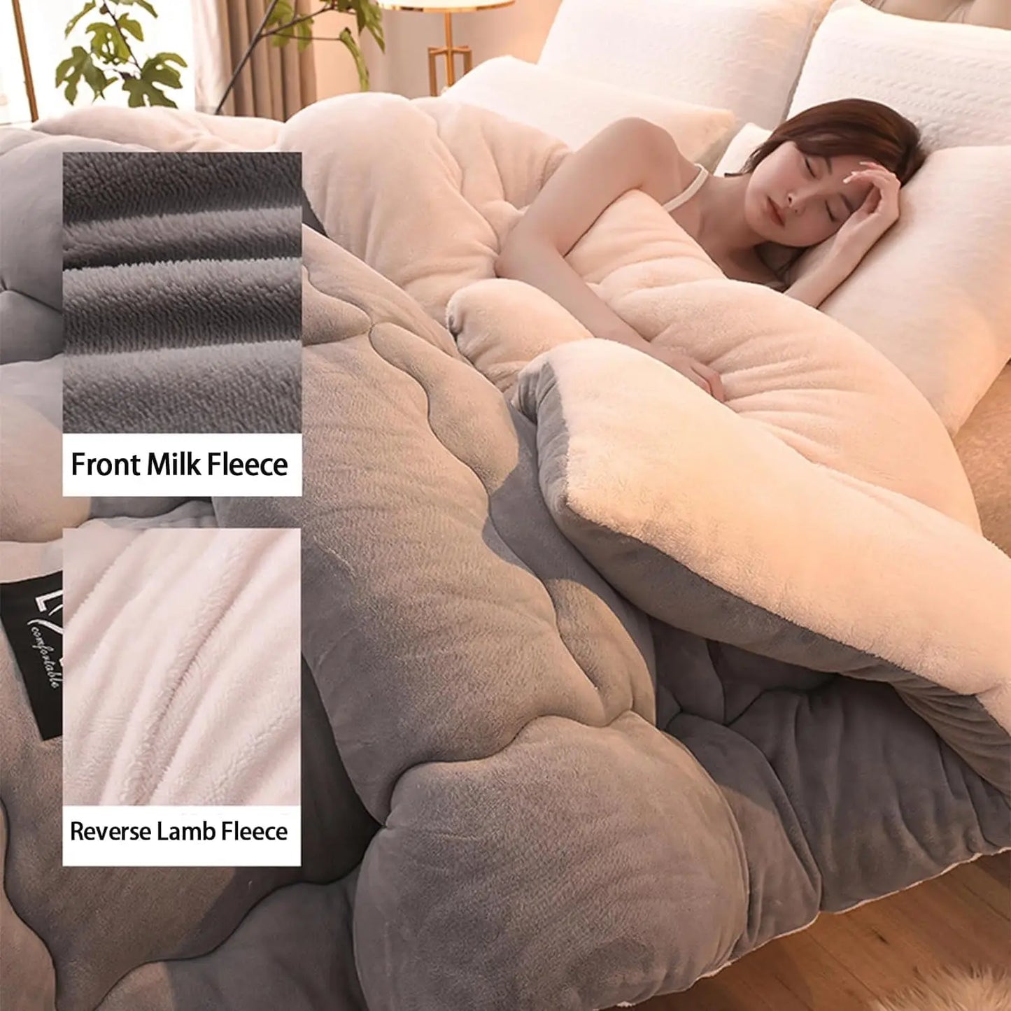 Contemporary Style Reversible Sherpa Fleece Winter Comforter, Soft Breathable Plush Warm Bedding, 100% Polyester Fill & Cover.