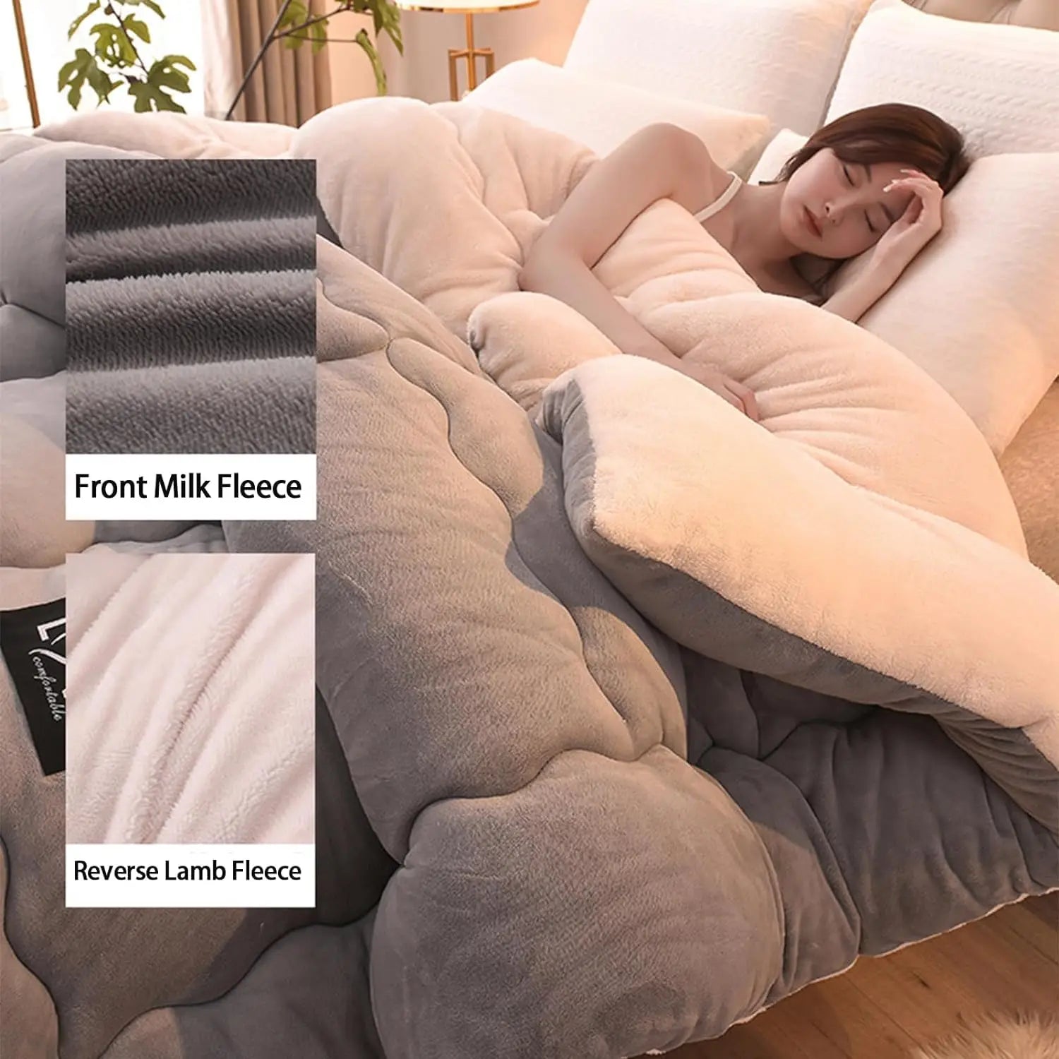 Contemporary Style Reversible Sherpa Fleece Winter Comforter, Soft Breathable Plush Warm Bedding, 100% Polyester Fill & Cover.