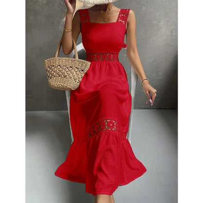 Weiße Lange Kleid Frauen Sommer Sexy Sleeveless Backless Maxi Kleider Damen Elegante Hohle Heraus Spitze Kleid Boho Sommerkleid Vestidos