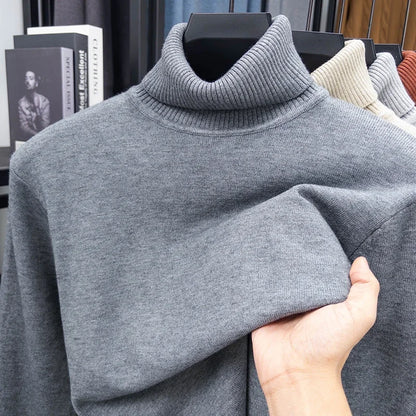 Autumn Mens High Quality Knitted Turtleneck Sweater Slim Fit Long Sleeve Anti-pilling Pullover Solid Color Trend Men Streetwea