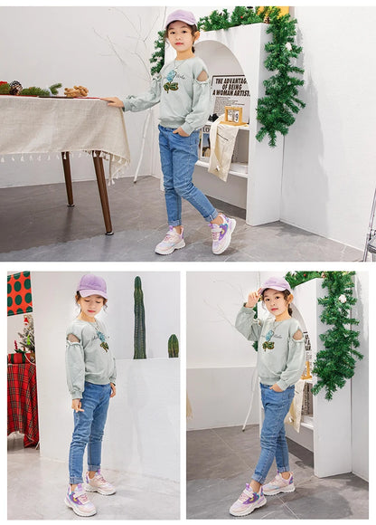 Girls Sports Shoes Kids Running Shoes Pink Breathable Air Mesh Heart Sweet Sneakers Cute Hook & Loop Children's Casual  Shoes