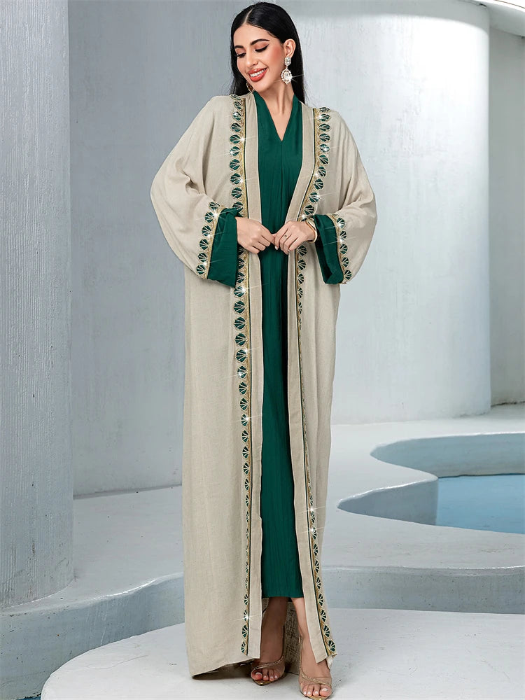 Ramadan Mubarak Kimono 2 Piece Abaya Damen Dubai Luxury Set Islam Muslim Modest Dress Women Kebaya Kaftan Robe Femme Musulman.