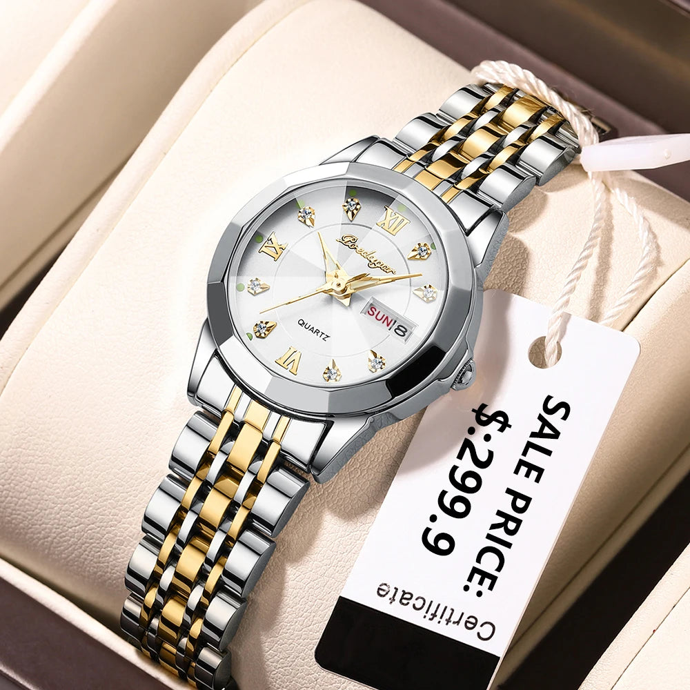 POEDAGAR Top Luxury Woman's Quartz Watch Waterproof Luminous Date Week Ladies Casual Watch Stainless Steel Elegant Women Watches.