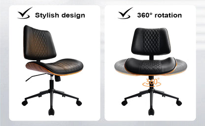 Durrafy Bürostuhl ohne Armlehnen, moderner Walnussstuhl, Schreibtischstuhl mit Leder, höhenverstellbar, kleiner Stuhl, PU-Leder, Uphol