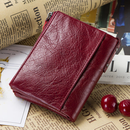 CONTACT'S Genuine Leather Short Wallets for Women Luxury Designer Coin Purse Female Money Clip Card Holder Customize Men Wallets.
