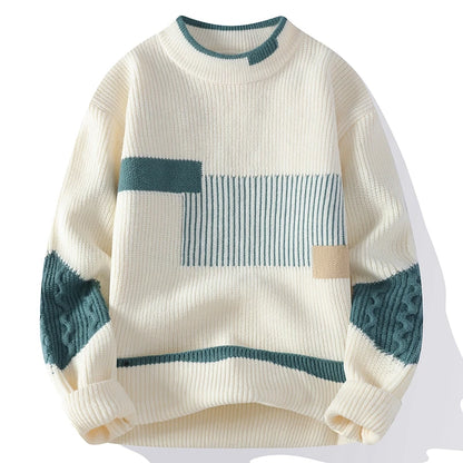Men's Mock Neck Knitted Sweater Fashion Patchwork Knitting Pullovers Men Autumn Winter Daily Casual Warm Pullover Sweaters Man.