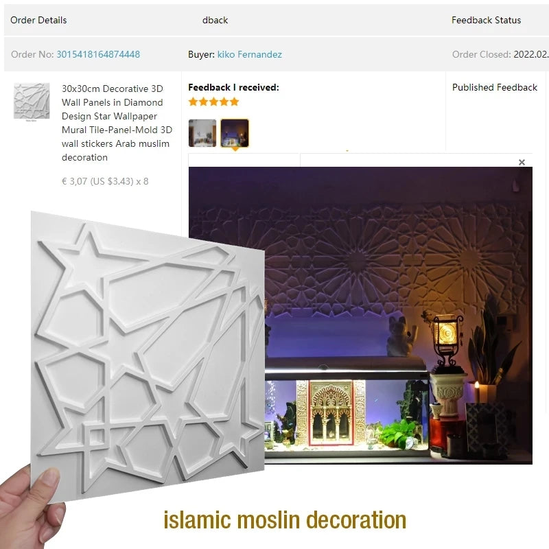 10pcs 30cm Arab islamic muslim star moon decor Relief Art 3D Wall Panel non-adhesive 3D wall sticker Living Room Home Decor wall