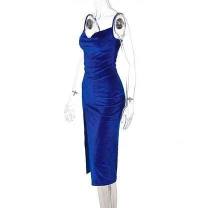 Frauen 2024 Herbst Winter Elegante Party Club Abend Samt Streetwear Bodycon Midi Kleid Großhandel Artikel Für Business