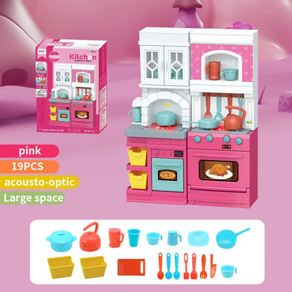 DIY Kid Play House Simulation Kitchen Pretend Toys Kitchenware Lighting and Sounds Cooking Game Set Children Fun Educational Toy.