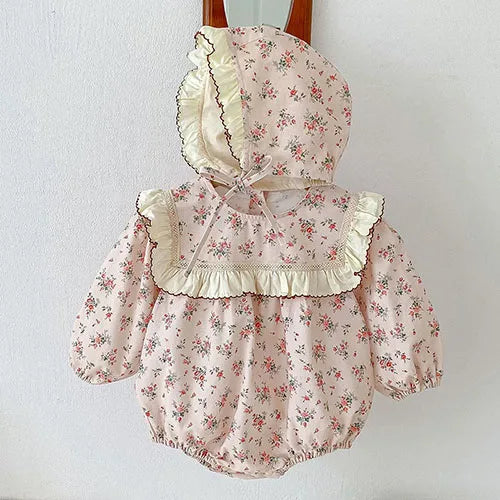 Herbst Frühling Infant Baby Mädchen Bodys + Hut Baumwolle Langarm Blumen Druck Neugeborenen Baby Mädchen Overall Baby Mädchen Kleidung