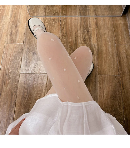 Heart Print Women Tights Ultra-thin Nylon Thigh High Stockings Pantyhose Women Lingerie Female Hosiery High Waist Body Stockings.