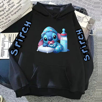 Luxury Brand Women's Hoodies Disney Lilo & Stitch Harajuku Jackets Japanese Fashion Winter Sweaters Women's Warm Sweatshirts.