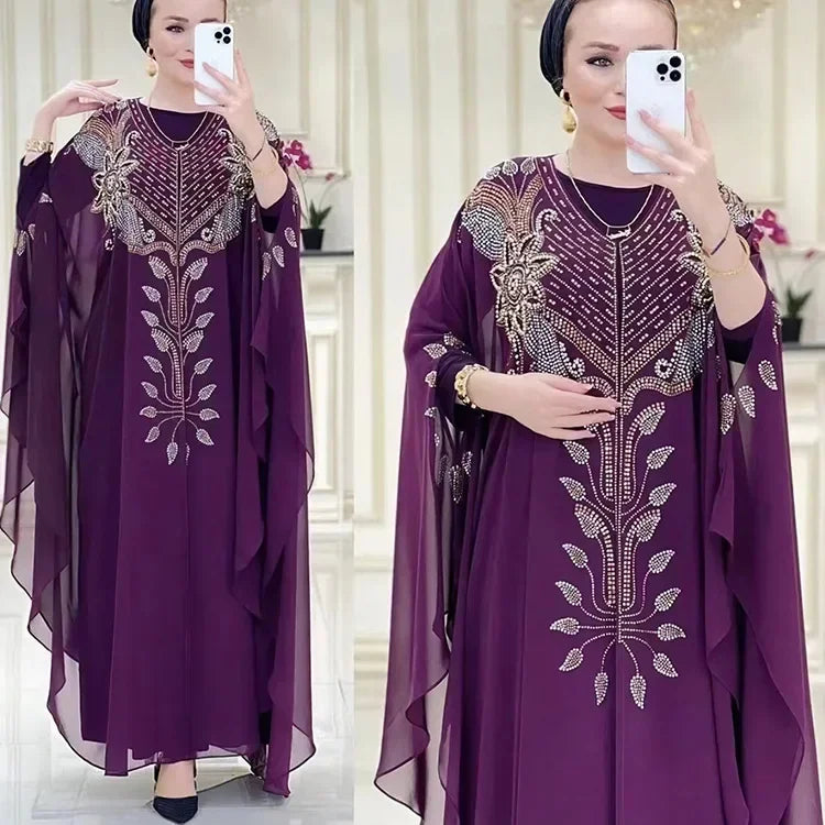 Abayas Für Frauen Dubai Luxus 2024 Chiffon Boubou Muslimischen Mode Kleid Kaftan Marocain Hochzeit Party Anlässe Djellaba Frauen