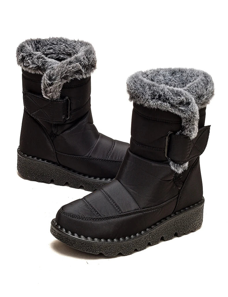 Boots 2025 Women's Boots Fur Botas Mujer Super Warm Winter Boots For Snow Women Low Heels Winter Shoes Woman Black Rubber Boot.