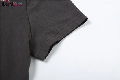 Weird Puss Casual Sporty 2 Piece Set Women Letter Embroidery Crop Tops+Side Tassel Straight Pants Matching Streetwear Tracksuits.