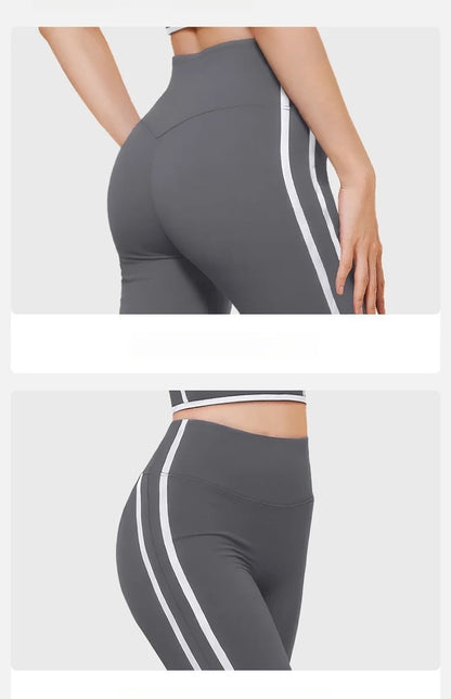 2025 New Striped Fashion Yoga Set Women Gym Clothes Sexy Sports Bra High Waist Yoga Flared Pants Running Hip Lift Fitness Pants.