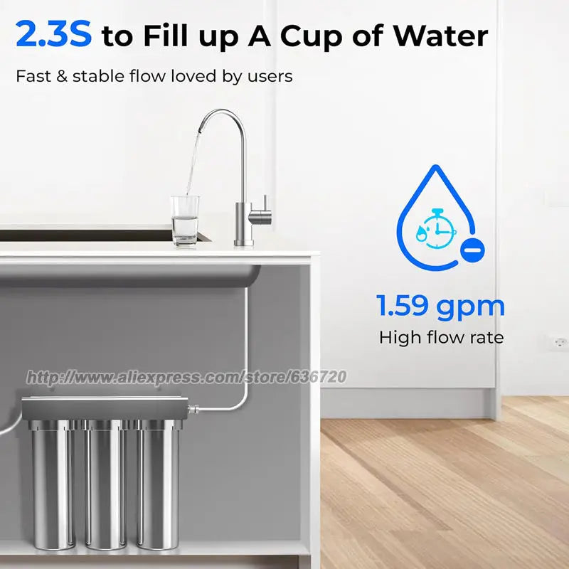TSTUF 0.01μm Ultra-Filtration Under Sink Water Filter, Stainless Steel Water Filter for Sink, 5X Service Life.