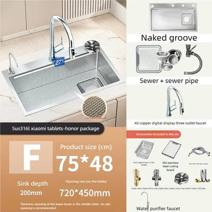 316L Stainless Steel Food Grade Large Single Slot Corrosion Resistant Household Kitchen Sink Wash Dish and Vegetable Basin