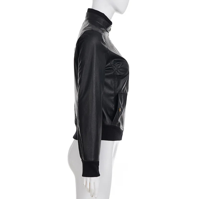 AltGoth Harajuku Streetwear Pu Leder Jacke Mall Gothic Cyber Punk Rollkragen Crop Mäntel Hipster Dark Grunge Rave Outfit Femme.