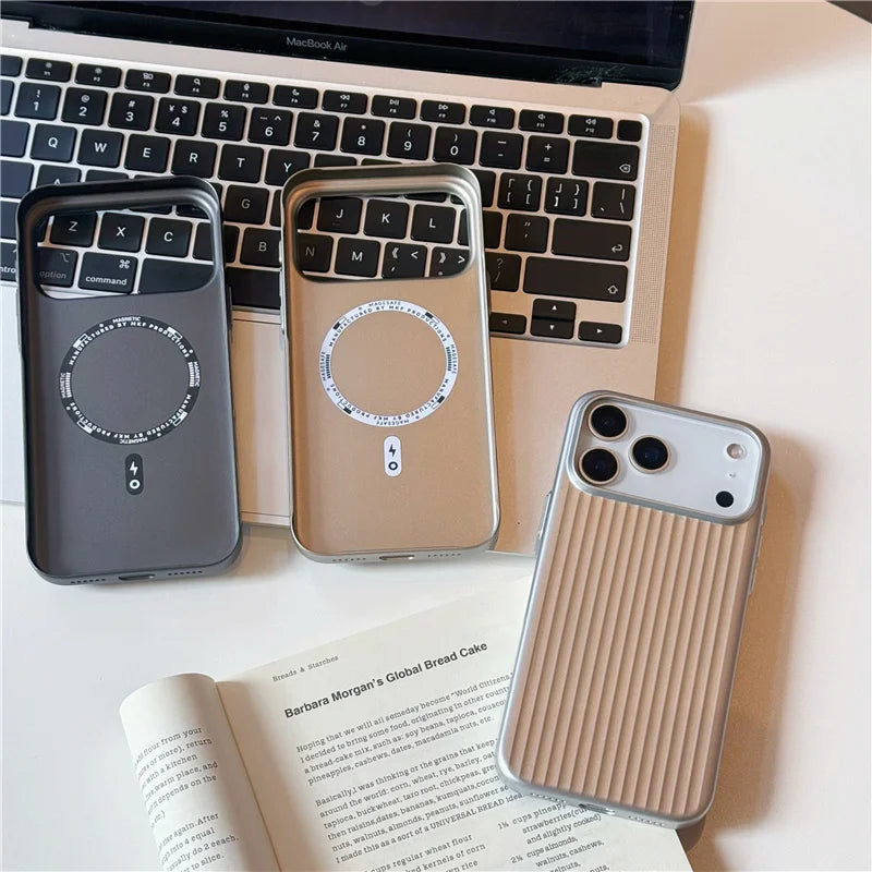 Electroplated 3D Stripes Pattern for Magsafe Magnetic Case For iPhone 17 17Pro 16 15 16Pro Max Matte Shockproof Hard PC Cover.
