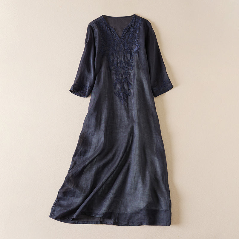 Vintage bedruckte Frauen kleider neue französische lose V-Ausschnitt Kleidung Kurzarm Sommer A-Linie Stickerei Empire Kleid.