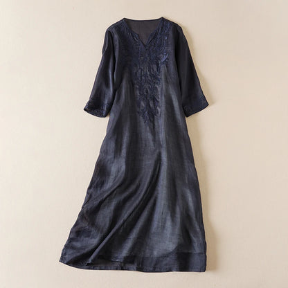 Vintage bedruckte Frauen kleider neue französische lose V-Ausschnitt Kleidung Kurzarm Sommer A-Linie Stickerei Empire Kleid