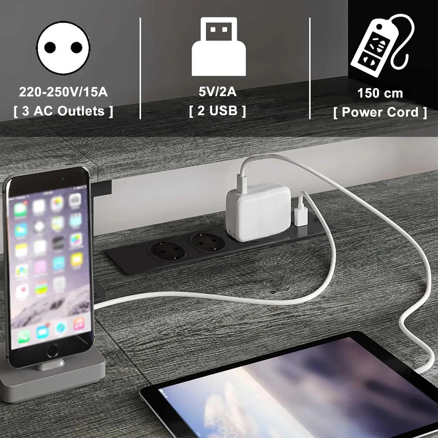 COSYHOMES - L-förmiger Computertisch, 2-stufiger, mit EU-Steckdose & RGB-Beleuchtung, 140x140x85cm