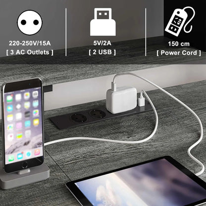 COSYHOMES - L-förmiger Computertisch, 2-stufiger, mit EU-Steckdose & RGB-Beleuchtung, 140x140x85cm