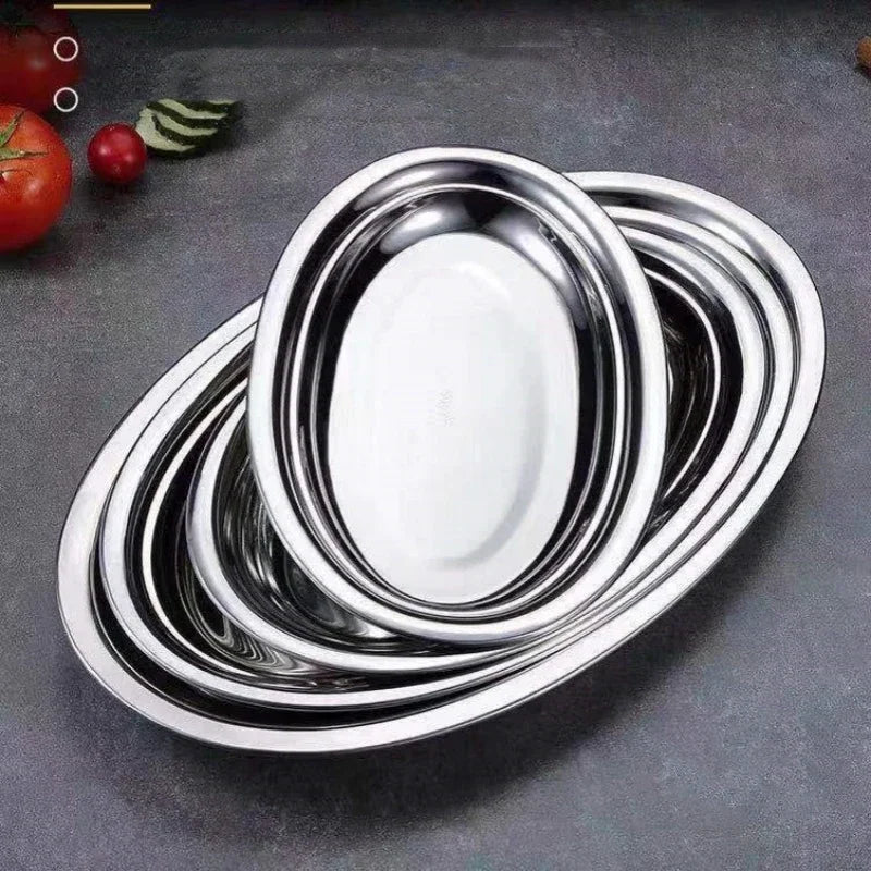 1Pcs 304 Stainless Steel Plate Oval Fish Dish Dinner Dessert Food Sushi Snack Steaming Fruit Dish Household Restaurant Tableware.