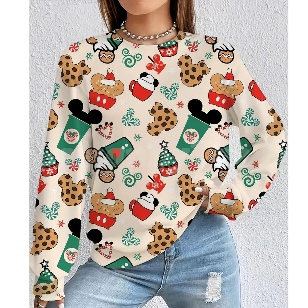 Christmas Disney Mickey Mouse Women's Hoodie American Casual Hoodie Autumn Hip Hop Women's Hoodie Casual Clothing.