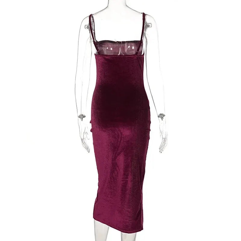 Frauen 2024 Herbst Winter Elegante Party Club Abend Samt Streetwear Bodycon Midi Kleid Großhandel Artikel Für Business