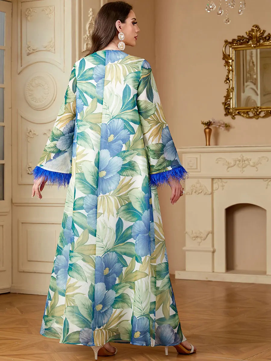 Siskakia Muslim Floral Print Dresses Women's Jalabiya Ramadan Elegant Casual Abayas Dubai Moroccan stylish Long Sleeves Kebaya.